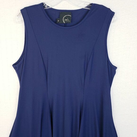 Porto San Francisco Midi Dress Sleeveless Navy Blue Stretch Pleated sz XL Preppy - Picture 3 of 13